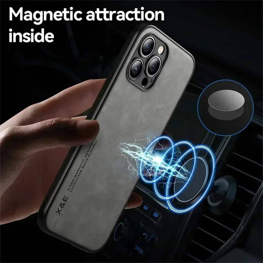 Magnetic Leather Hybrid Silicone Phone Case