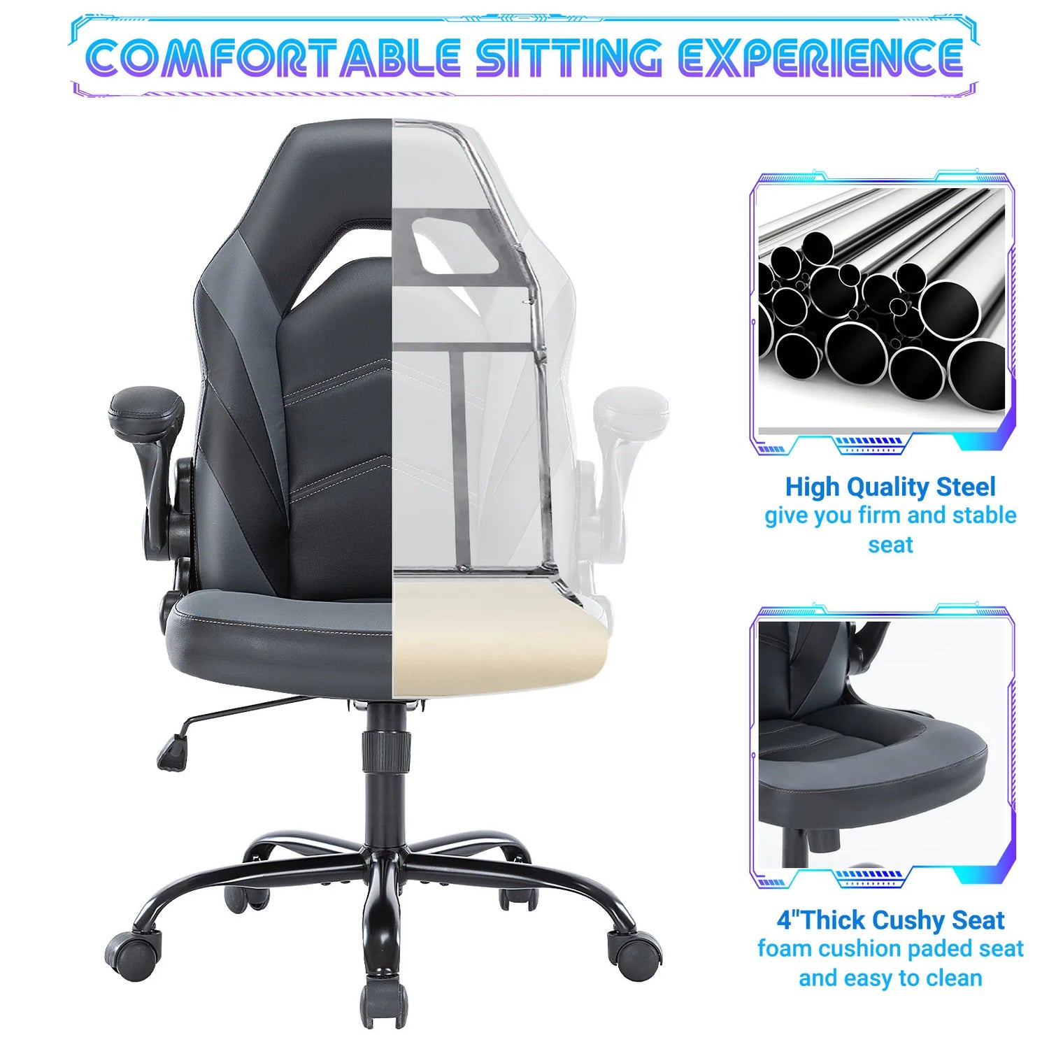 Ergonomic Chair Adjustable Swivel with Flip-up Armrest. - The Techie Den