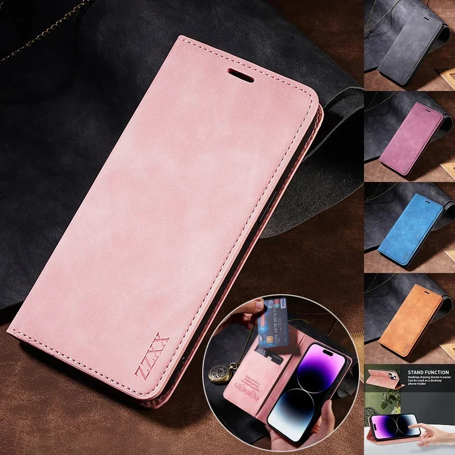 Magnetic Flip With Card Slot Leather Phone Case