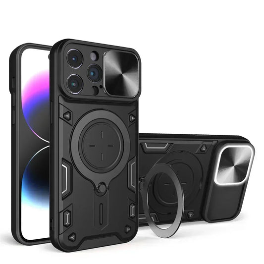 Case For iPhone  Magnetic Slide Camera Protection 360 Rotate Kickstand