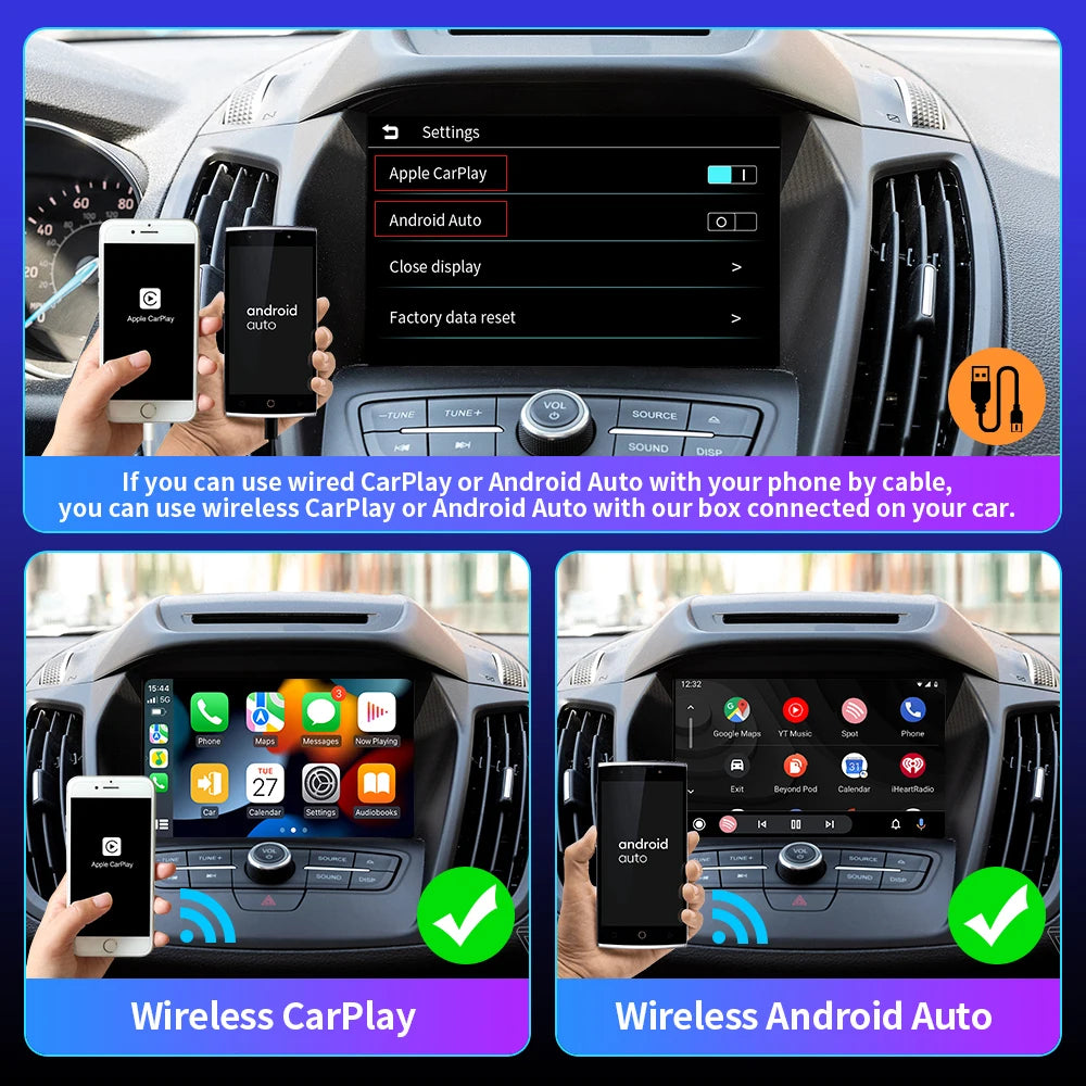 EKIY CarPlay&Auto Box Dongle Wired To Wireless For Audi Toyota Mazda Nissan Chevrolet Suzuki Subaru Kia Ford Opel Skoda Hyundai