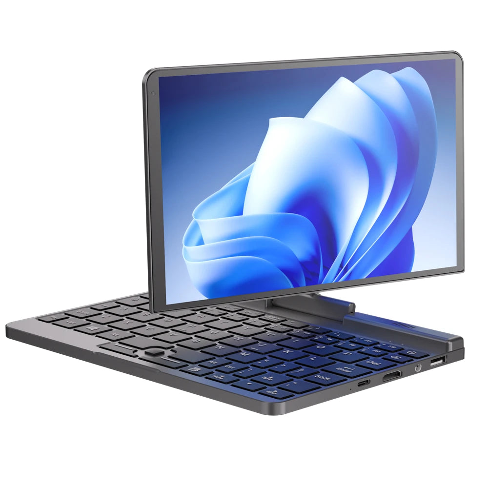 8-inch mini touchscreen laptop from The Techie Den with 360° rotating 2-in-1 design, portable compact PC with touchscreen display