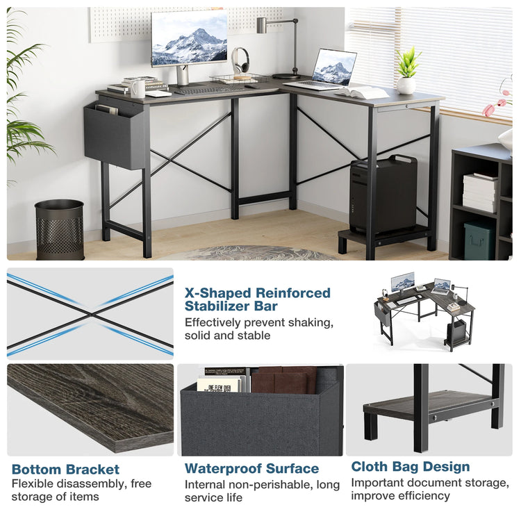 Wooden Table with CPU Storage Shelf & Side Bag - The Techie Den