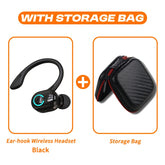 Wireless Bluetooth earphones by The Techie Den with HD mic, noise cancelling, waterproof design, ear-hook style for sports and gaming.