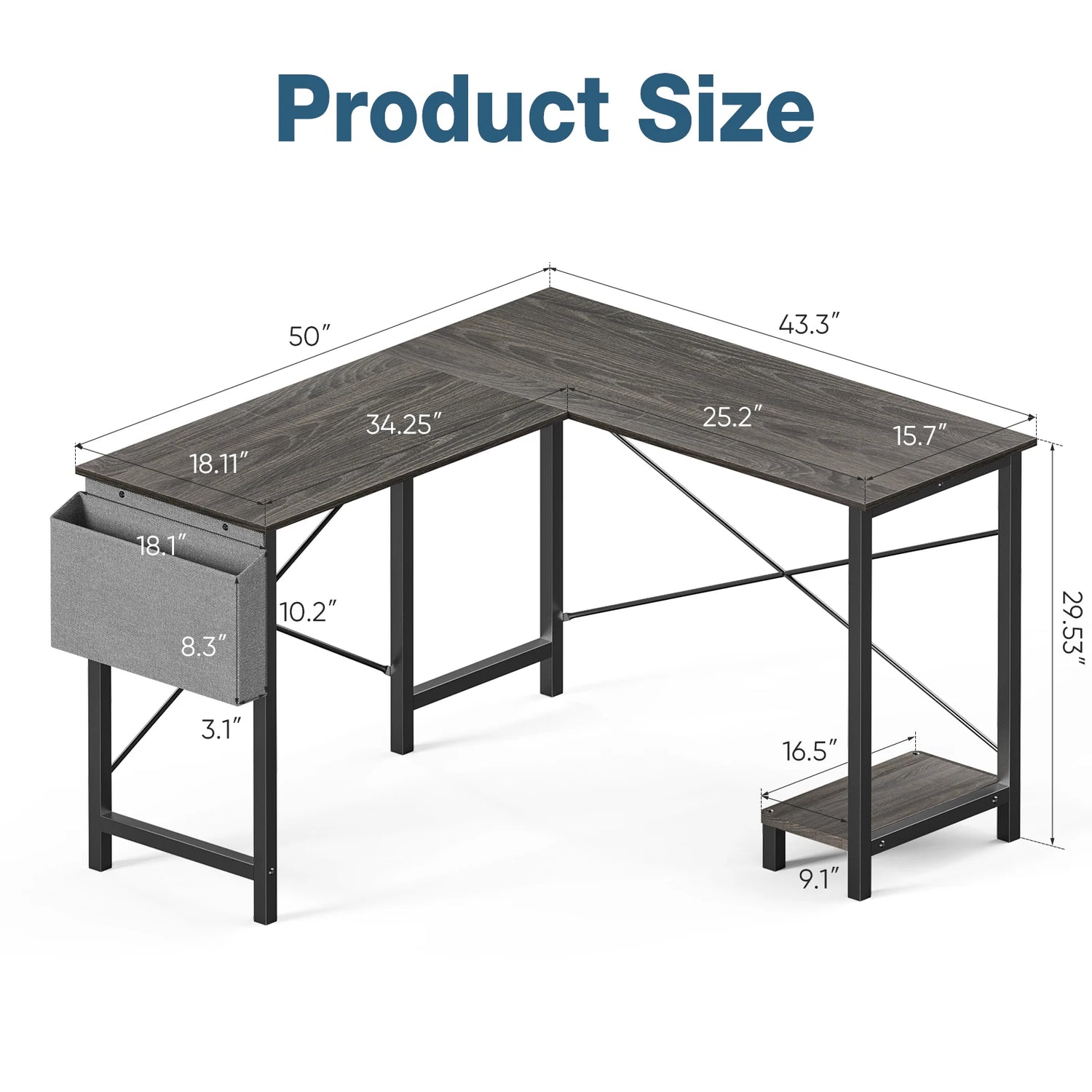 Wooden Table with CPU Storage Shelf & Side Bag - The Techie Den