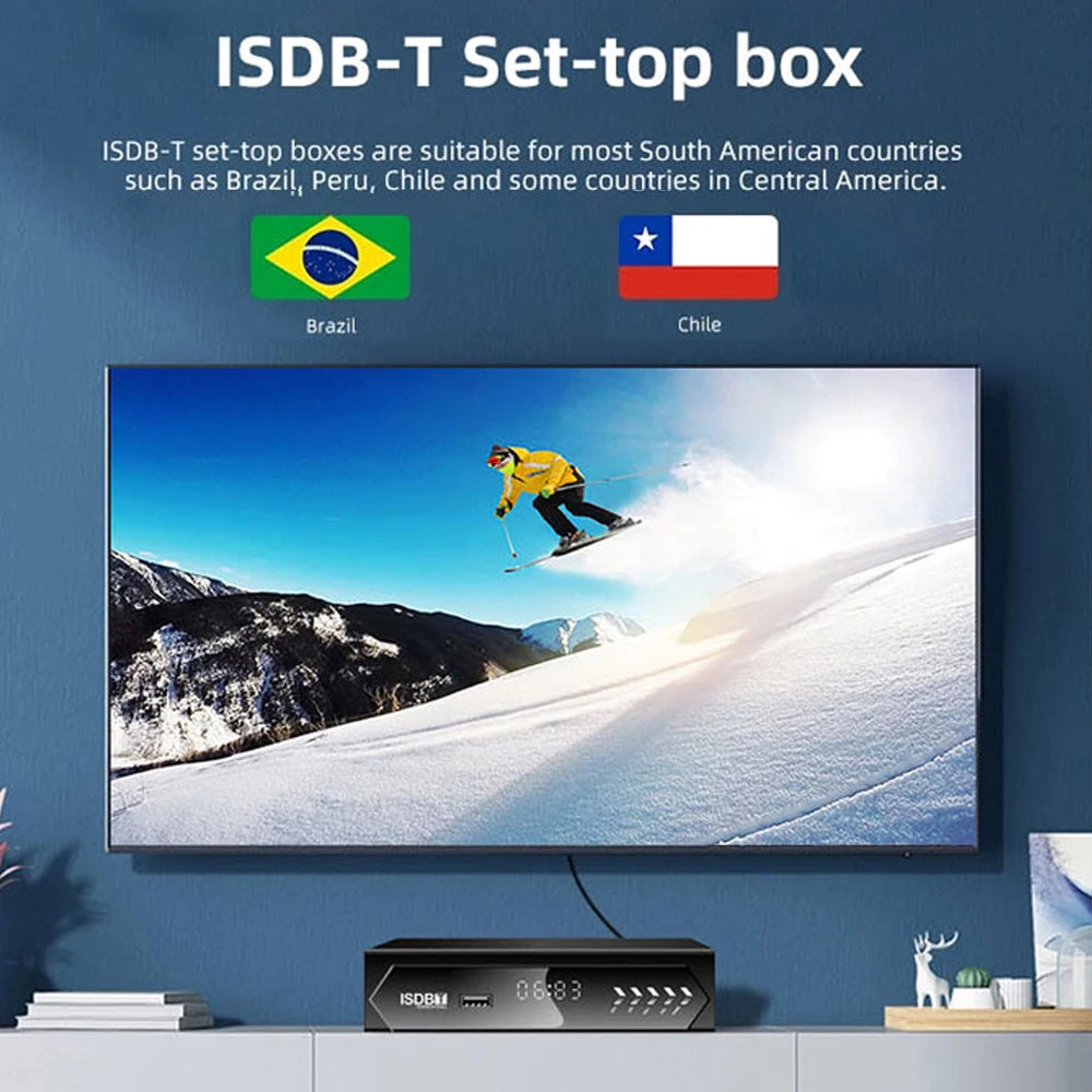 for Chile Set Top Box Terrestrial Digital Video Broadcasting TV Receiver ISDB-T 1080P HD with HDMI RCA Interface Cable EU Plug