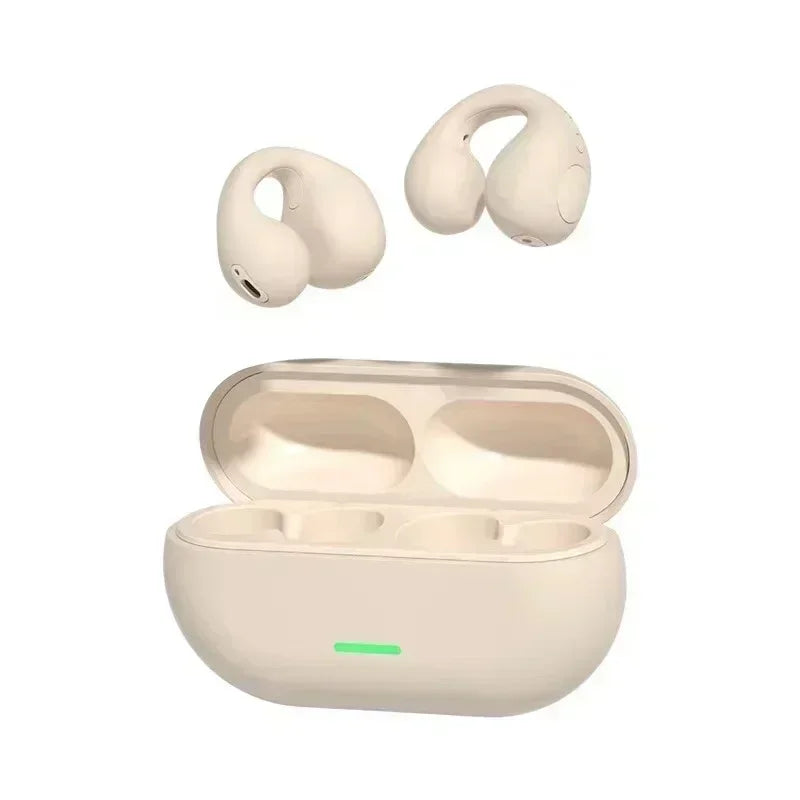 The Techie Den T75 Bone Conduction Wireless Bluetooth 5.3 headphones with waterproof design and HiFi sound, sports earphones on a white background.