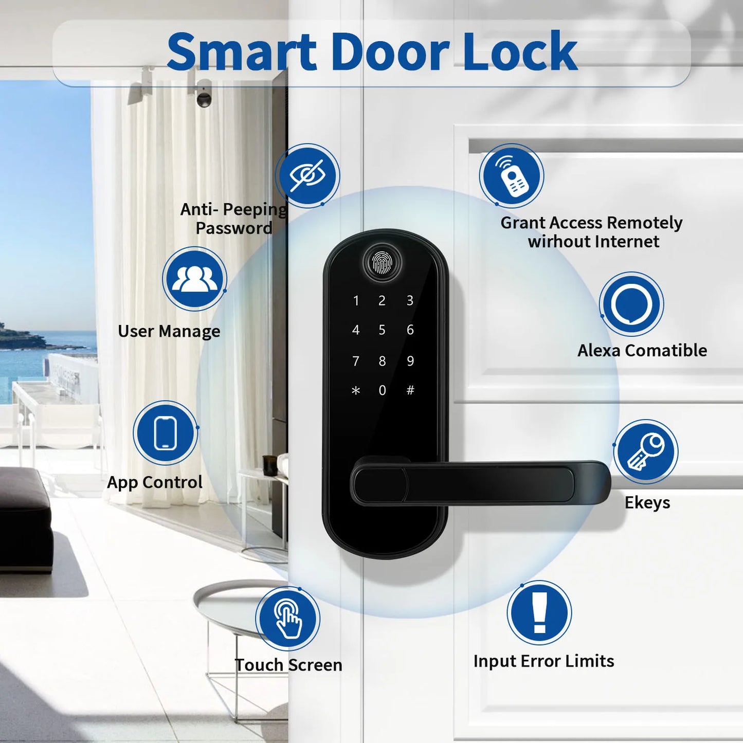 Keyless-Entry Fingerprint Smart Door Lock Digital Electronic