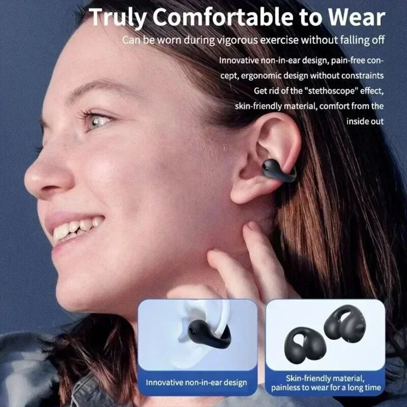 Wireless Bluetooth T75 Bone Conduction Headphones by The Techie Den, waterproof sports earphones with high-fidelity sound and TWS design.