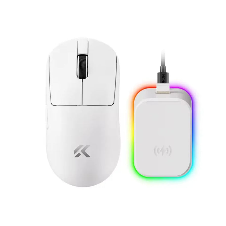 Wireless gaming mouse Mchose A7 V2 Pro Ultra by The Techie Den with tri-mode connectivity and up to 42,000 DPI, shown in the image.