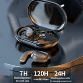 Wireless Bluetooth 5.3 headphones by The Techie Den with ear hooks, HiFi stereo sound, waterproof design, and noise reduction earbuds.