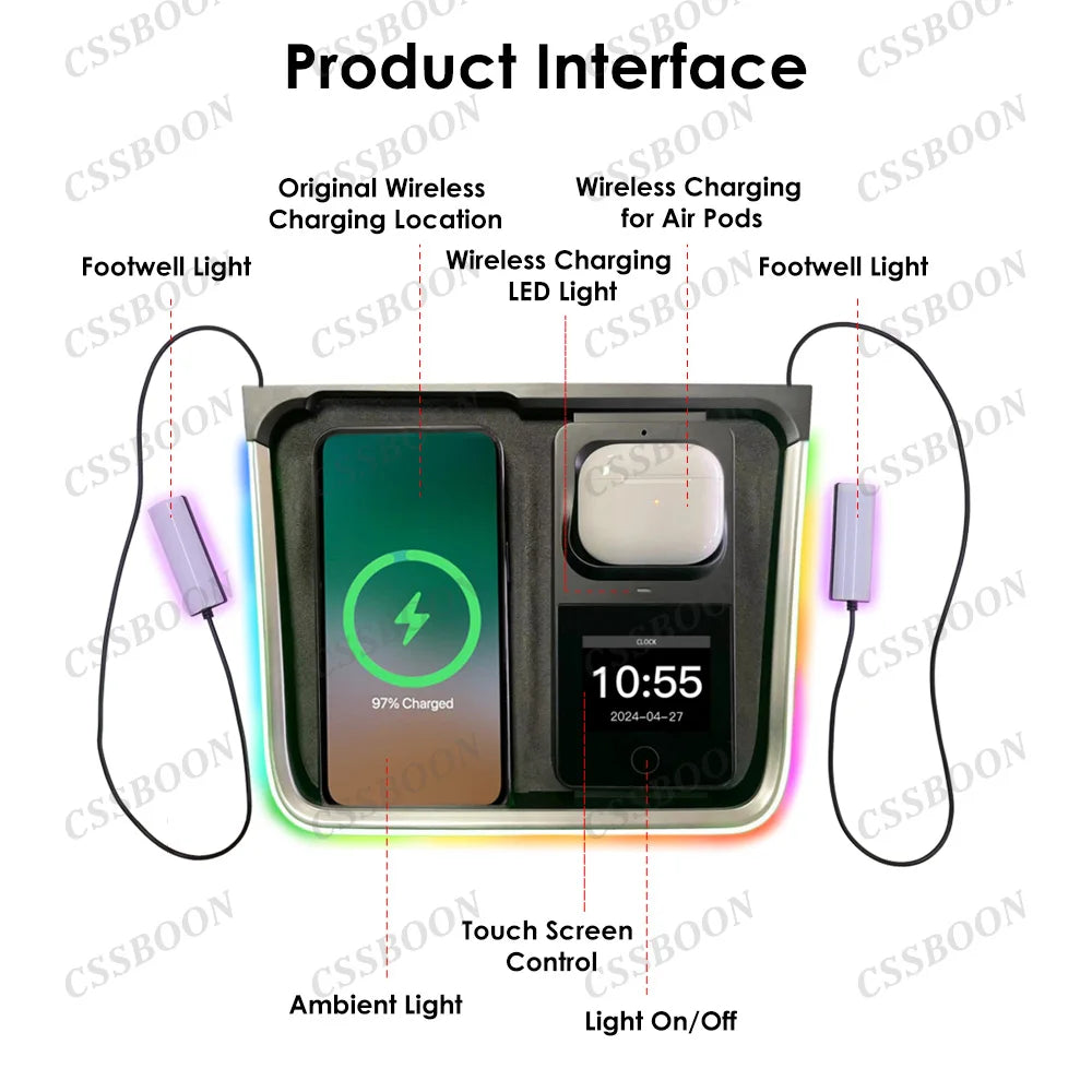 Console Ambient Light Wireless Charger for Tesla