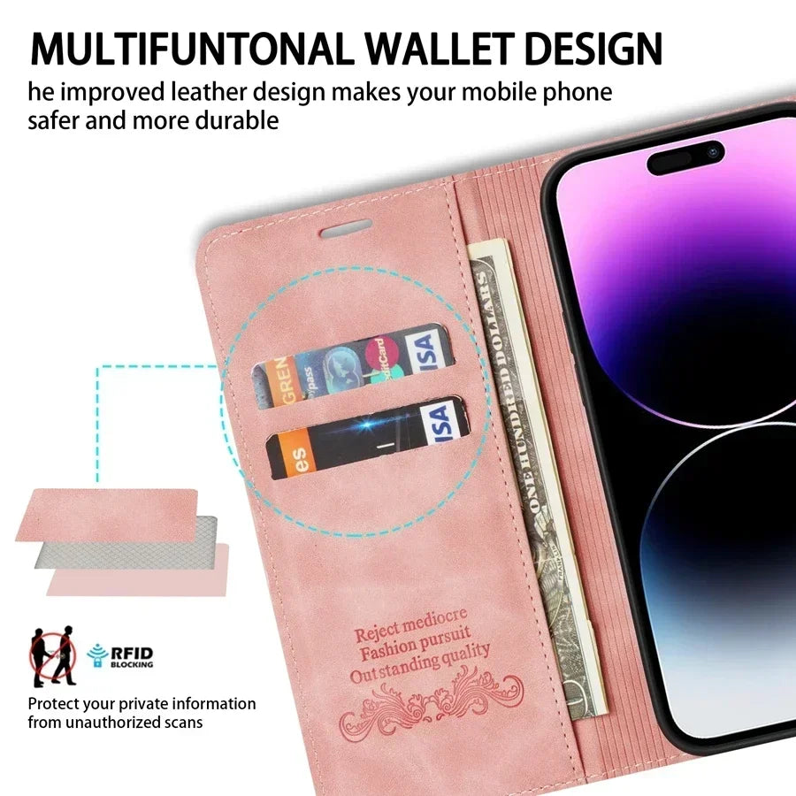 Magnetic Flip With Card Slot Leather Phone Case